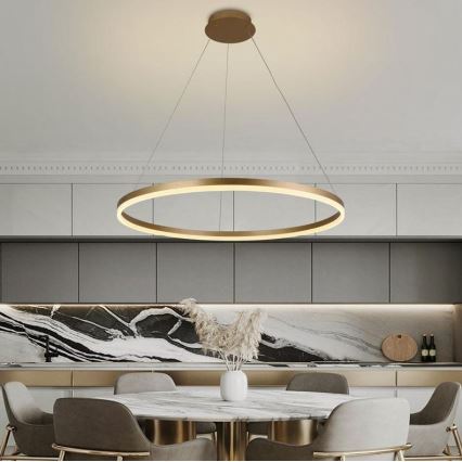 Brilagi - Lámpara colgante LED regulable con cable CIRCLE LED/55W/230V 3000-6500K Ø 80 cm dorada + mando a distancia