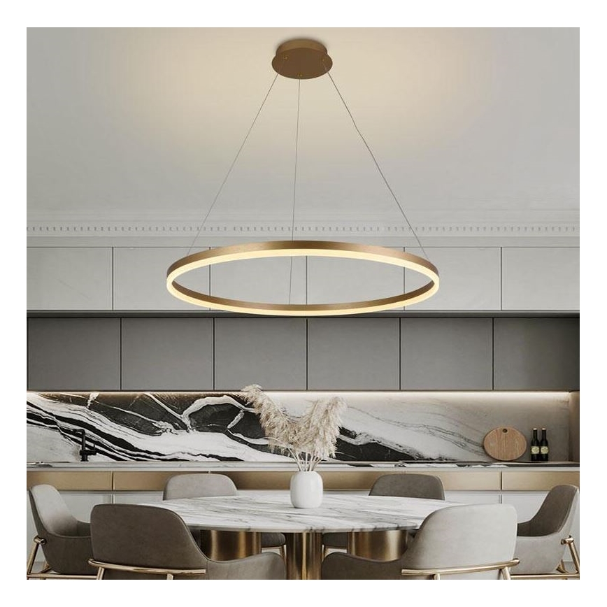 Brilagi - Lámpara colgante LED regulable con cable CIRCLE LED/55W/230V 3000-6500K Ø 80 cm dorada + mando a distancia