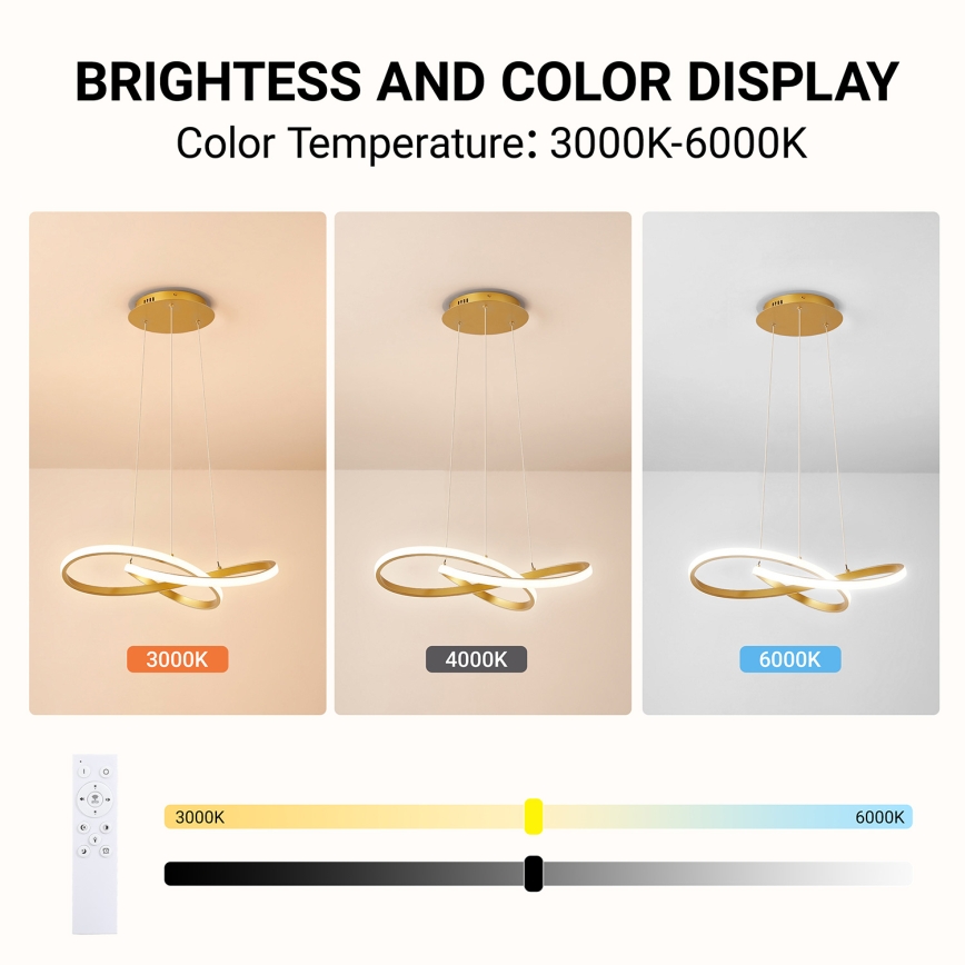 Brilagi - Lámpara colgante LED regulable suspendida por cable INFINITY LED/55W/230V 3000-6000K 50x50 cm dorada + mando a distancia
