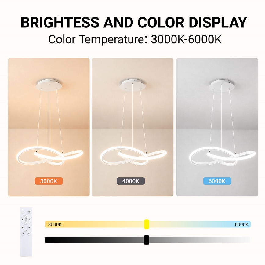 Brilagi - Lámpara colgante LED regulable en cable INFINITY LED/55W/230V 3000-6000K 50x50 cm blanca + mando a distancia