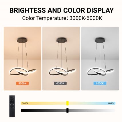 Brilagi - lámpara colgante LED regulable con cable INFINITY LED/55W/230V 3000-6000K 50x50 cm negra + mando a distancia