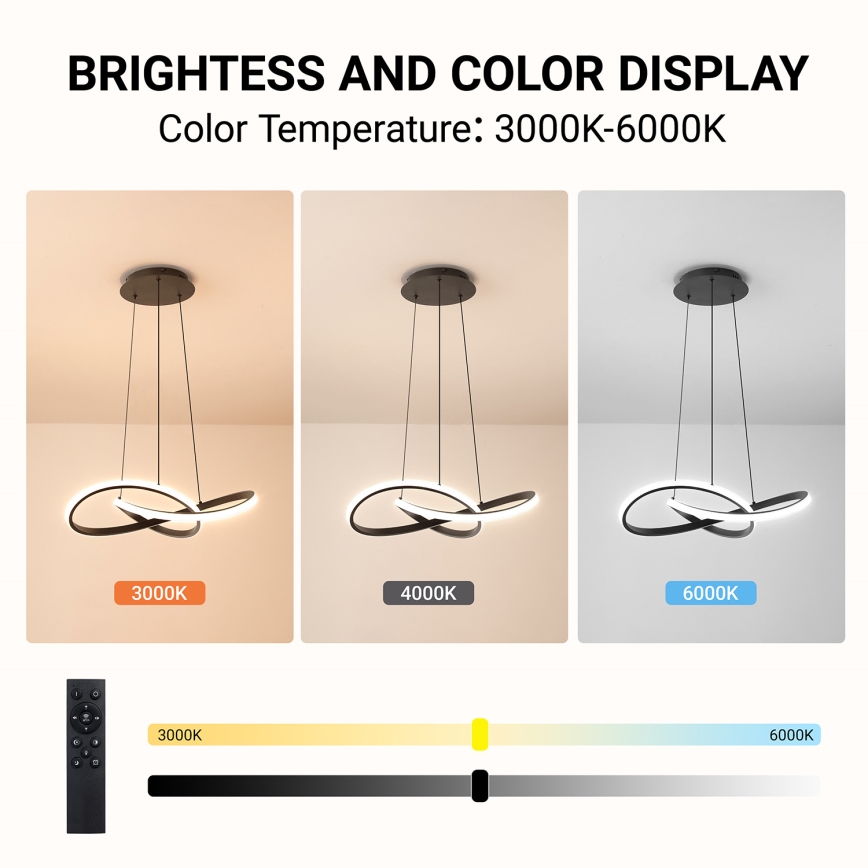 Brilagi - lámpara colgante LED regulable con cable INFINITY LED/55W/230V 3000-6000K 50x50 cm negra + mando a distancia