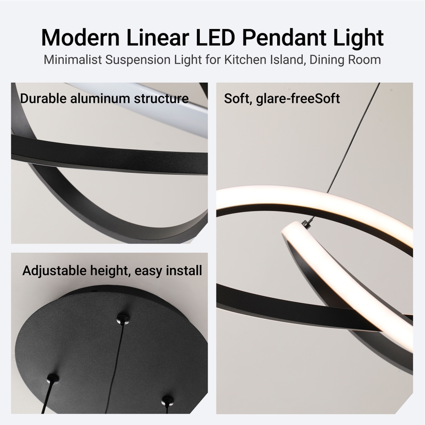 Brilagi - lámpara colgante LED regulable con cable INFINITY LED/55W/230V 3000-6000K 50x50 cm negra + mando a distancia
