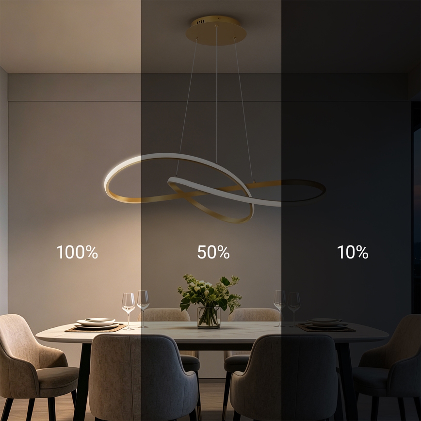 Brilagi - Lámpara colgante LED regulable con cable INFINITY LED/80W/230V 3000-6000K 80x80 cm dorado + mando a distancia