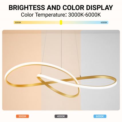 Brilagi - Lámpara colgante LED regulable con cable INFINITY LED/80W/230V 3000-6000K 80x80 cm dorado + mando a distancia