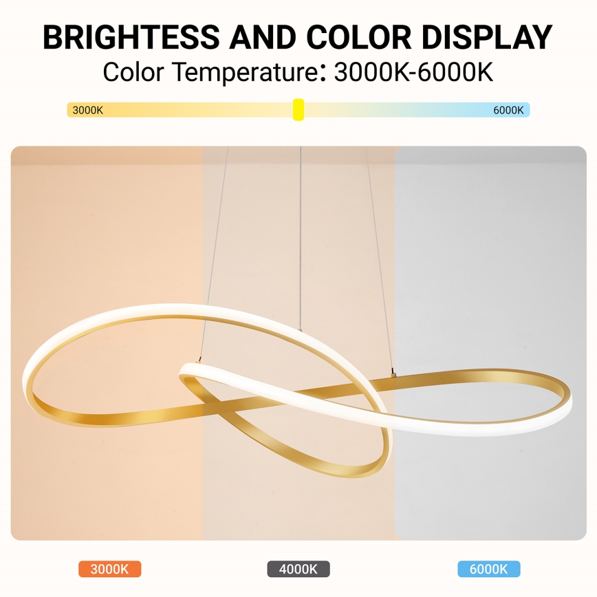 Brilagi - Lámpara colgante LED regulable con cable INFINITY LED/80W/230V 3000-6000K 80x80 cm dorado + mando a distancia