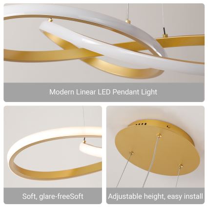 Brilagi - Lámpara colgante LED regulable con cable INFINITY LED/80W/230V 3000-6000K 80x80 cm dorado + mando a distancia