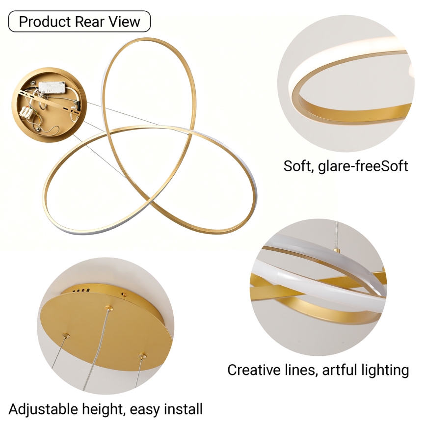 Brilagi - Lámpara colgante LED regulable con cable INFINITY LED/80W/230V 3000-6000K 80x80 cm dorado + mando a distancia