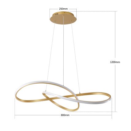 Brilagi - Lámpara colgante LED regulable con cable INFINITY LED/80W/230V 3000-6000K 80x80 cm dorado + mando a distancia