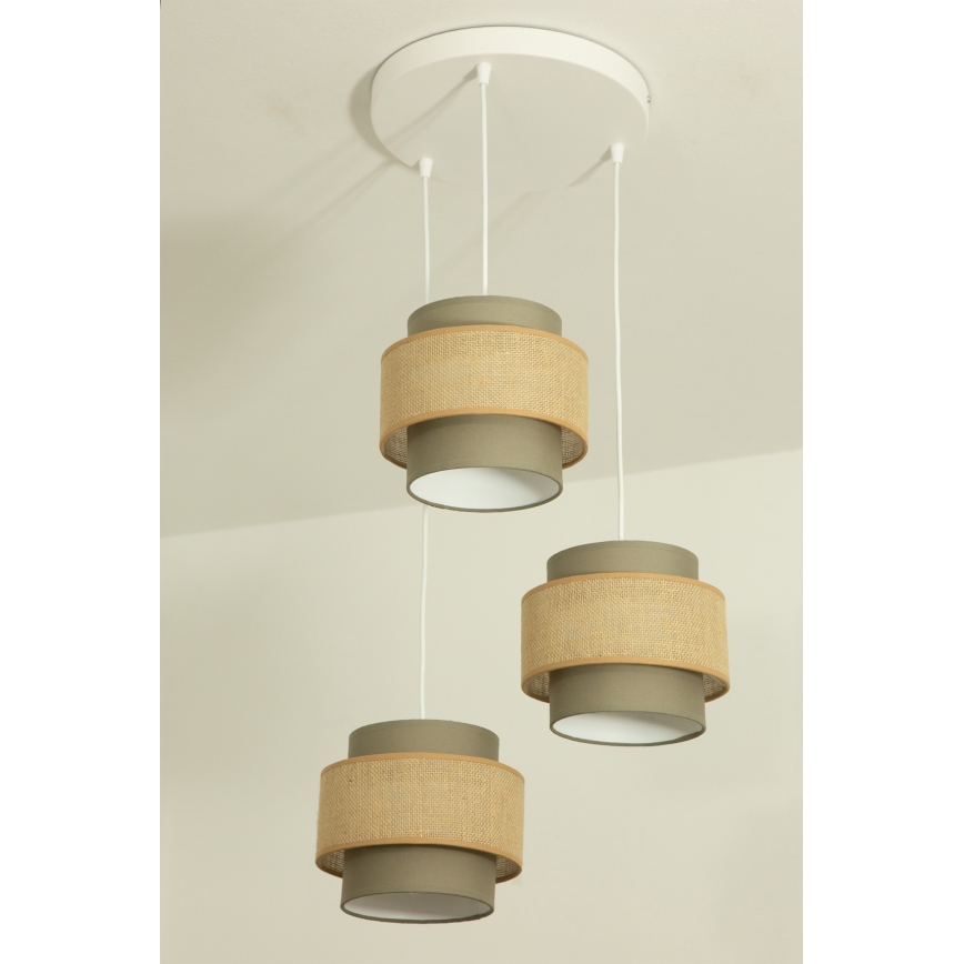 Brilagi - Lámpara colgante RESNA con cable 3xE27/60W/230V, diámetro 45 cm, marrón/beige