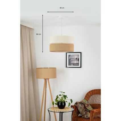 Brilagi - Lámpara colgante con cable ROYAL YUTE 1xE27/15W/230V diámetro 40 cm beige/crema