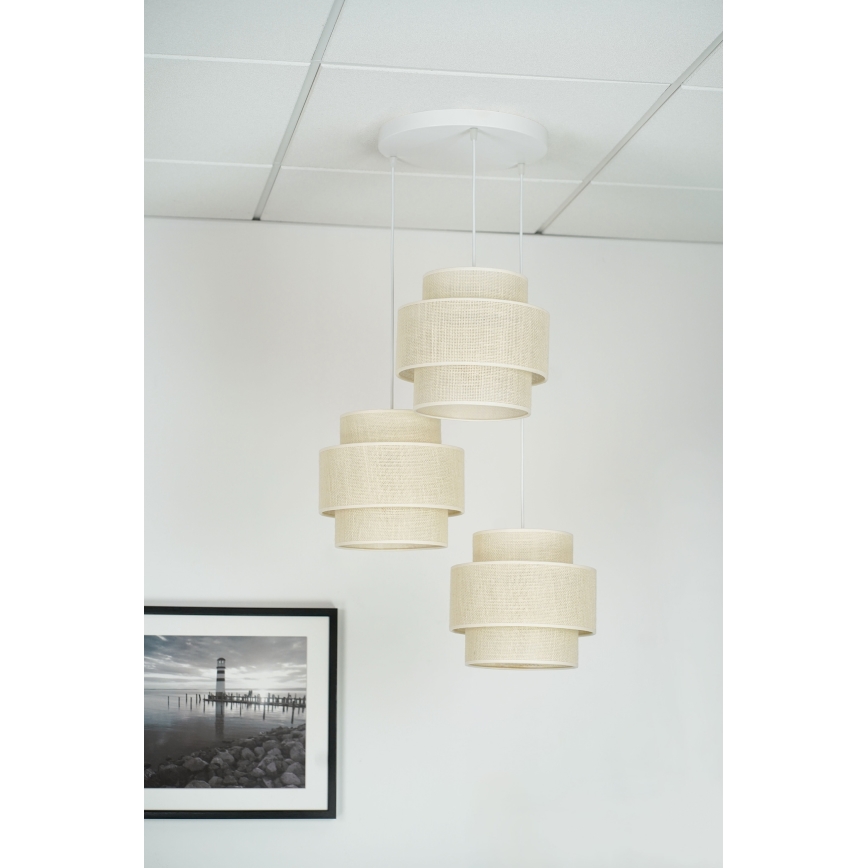 Brilagi - Lámpara colgante en cable SPACE YUTE 3xE27/15W/230V crema/blanco