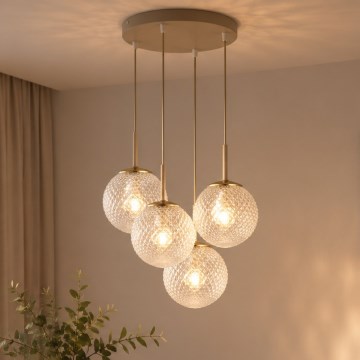 Brilagi - Lámpara colgante STELLA suspendida en cable 4xE27/60W/230V beige/dorado