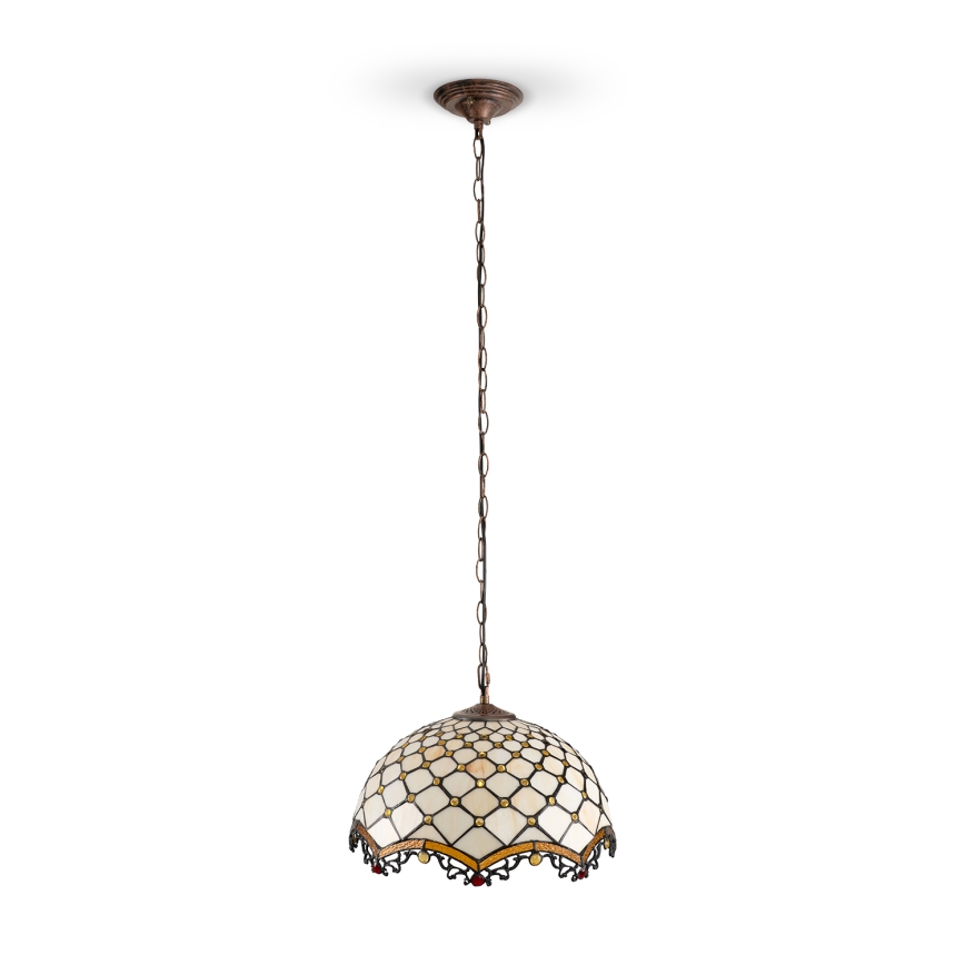 Brilagi - Lámpara colgante Tiffany de vitral con cadena, color marfil, 1xE27/60W/230V Ø 40 cm