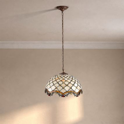 Brilagi - Lámpara colgante Tiffany de vitral con cadena, color marfil, 1xE27/60W/230V Ø 40 cm