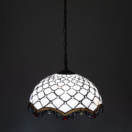 Brilagi - Lámpara colgante Tiffany de vitral con cadena, color marfil, 1xE27/60W/230V Ø 40 cm