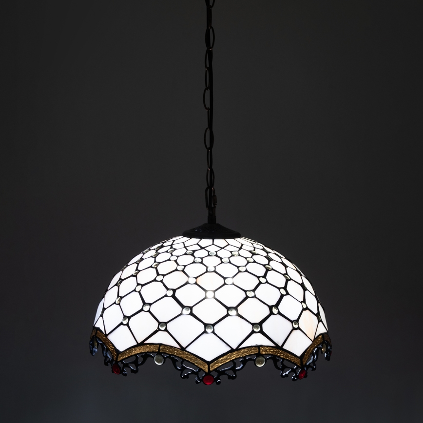 Brilagi - Lámpara colgante Tiffany de vitral con cadena, color marfil, 1xE27/60W/230V Ø 40 cm