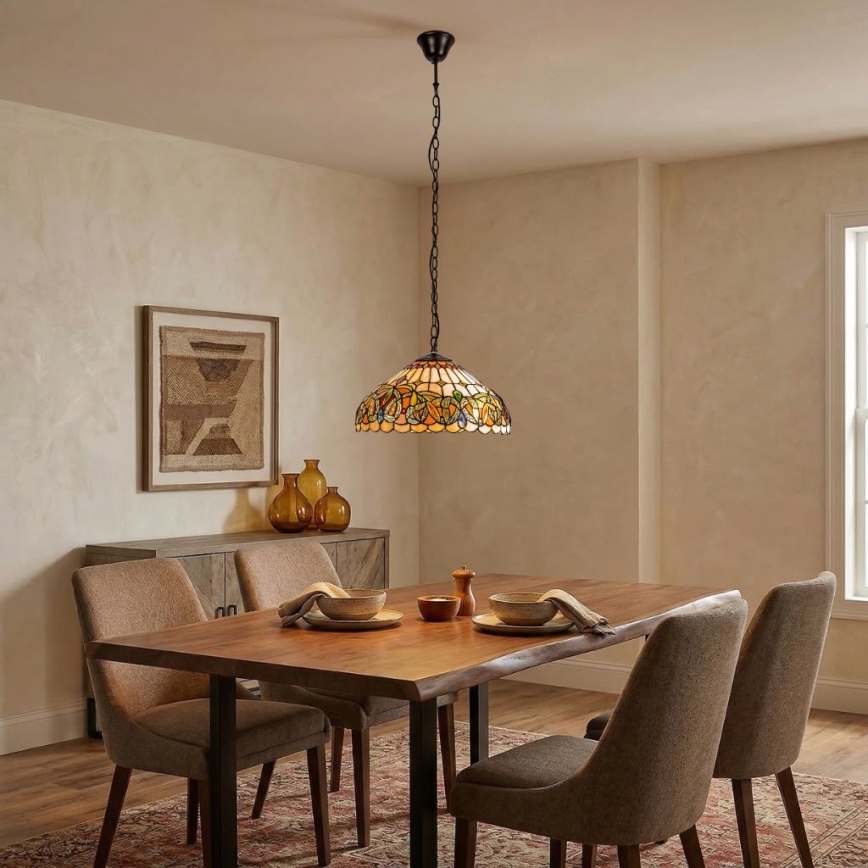 Brilagi - Lámpara colgante Tiffany de vitral con cadena LUISA 2xE27/60W/230V
