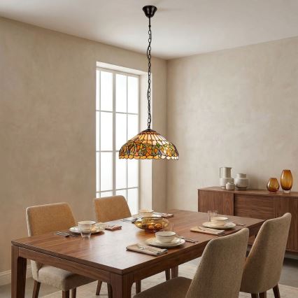 Brilagi - Lámpara colgante Tiffany de vitral con cadena LUISA 2xE27/60W/230V