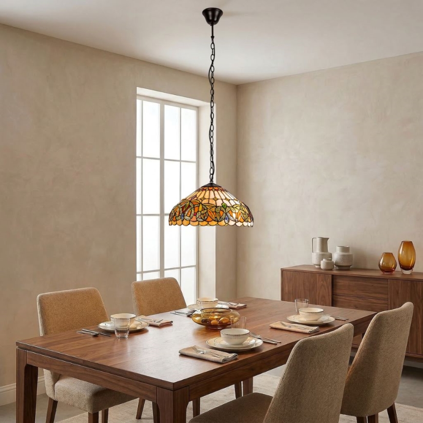 Brilagi - Lámpara colgante Tiffany de vitral con cadena LUISA 2xE27/60W/230V