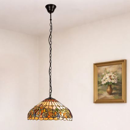 Brilagi - Lámpara colgante Tiffany de vitral con cadena LUISA 2xE27/60W/230V