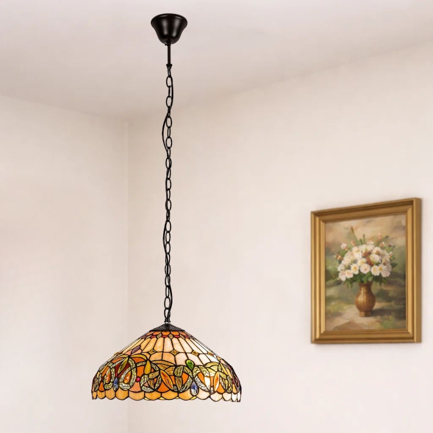 Brilagi - Lámpara colgante Tiffany de vitral con cadena LUISA 2xE27/60W/230V
