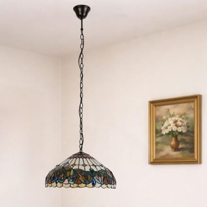Brilagi - Lámpara colgante Tiffany de vitral con cadena LUISA 2xE27/60W/230V
