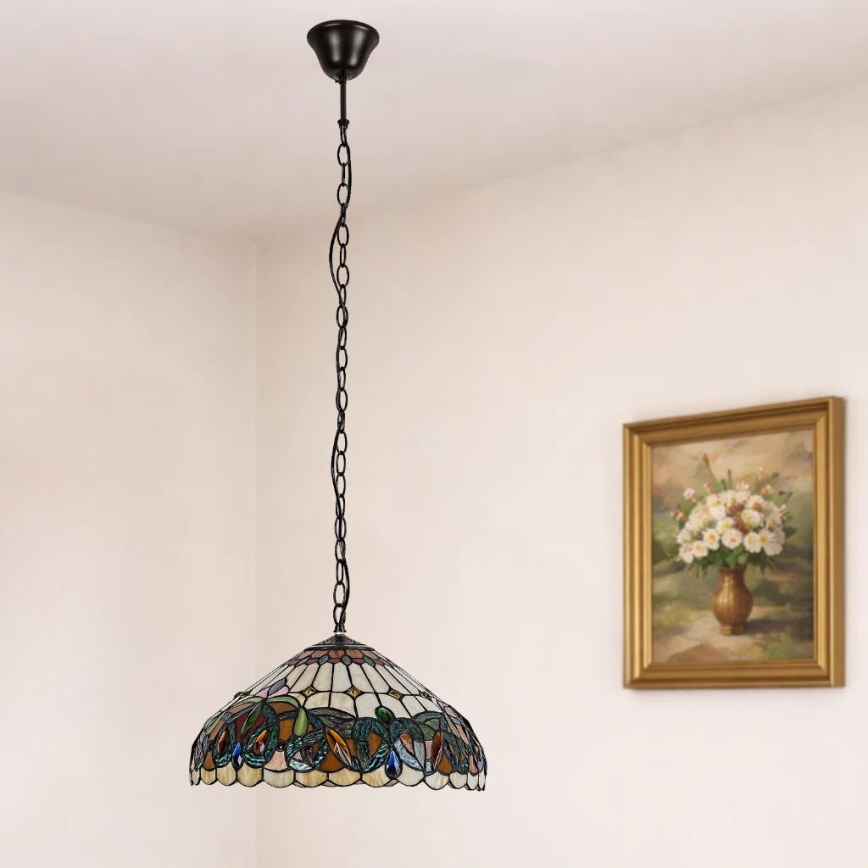 Brilagi - Lámpara colgante Tiffany de vitral con cadena LUISA 2xE27/60W/230V