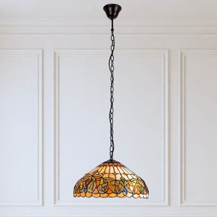 Brilagi - Lámpara colgante Tiffany de vitral con cadena LUISA 2xE27/60W/230V