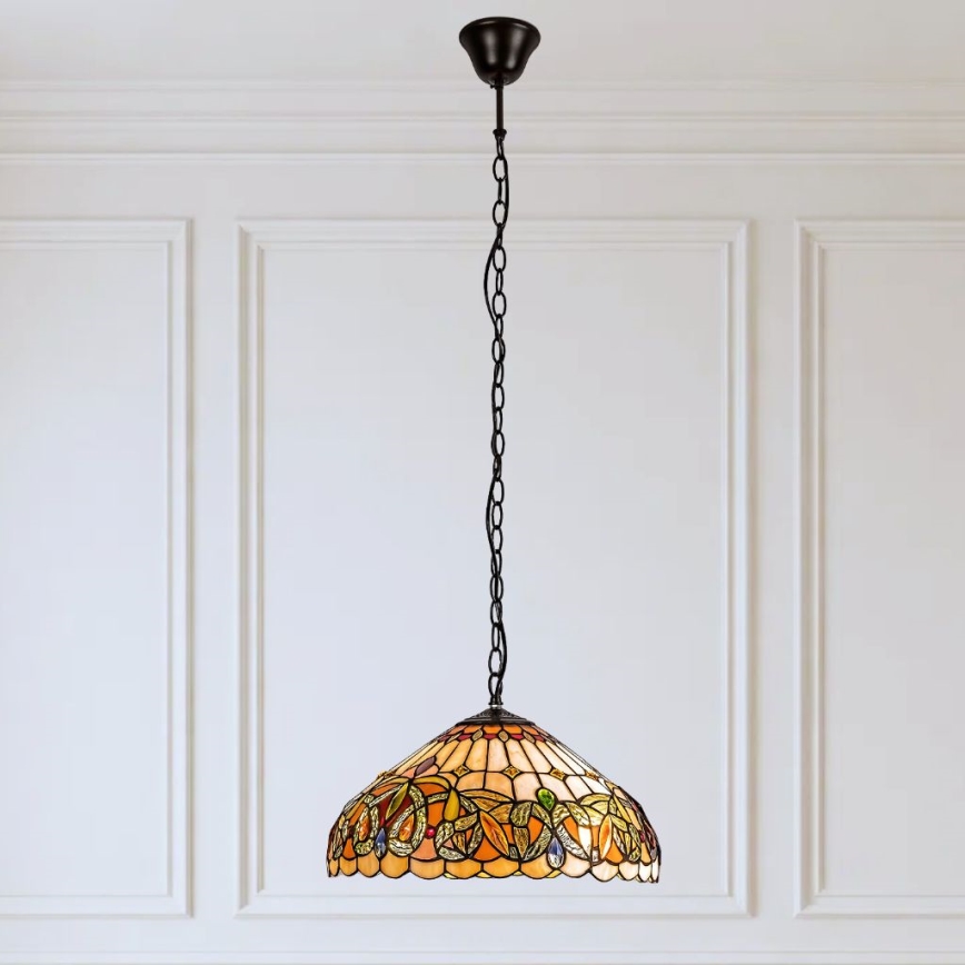 Brilagi - Lámpara colgante Tiffany de vitral con cadena LUISA 2xE27/60W/230V