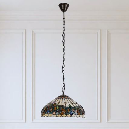 Brilagi - Lámpara colgante Tiffany de vitral con cadena LUISA 2xE27/60W/230V