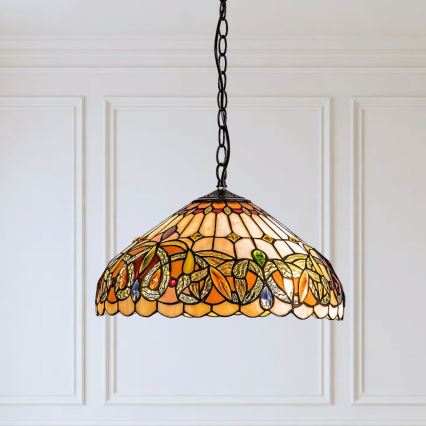Brilagi - Lámpara colgante Tiffany de vitral con cadena LUISA 2xE27/60W/230V