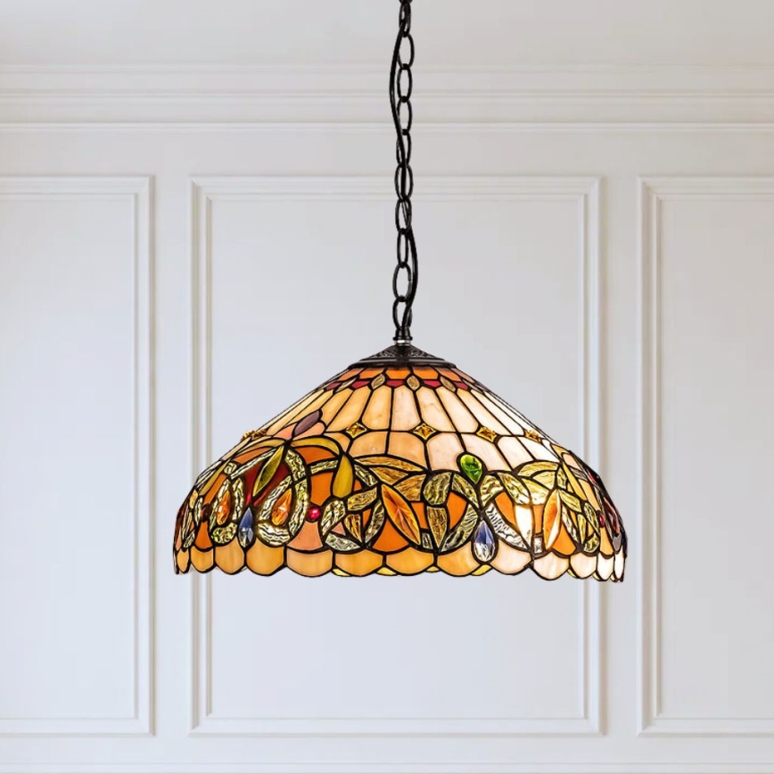 Brilagi - Lámpara colgante Tiffany de vitral con cadena LUISA 2xE27/60W/230V