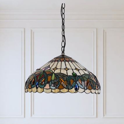 Brilagi - Lámpara colgante Tiffany de vitral con cadena LUISA 2xE27/60W/230V