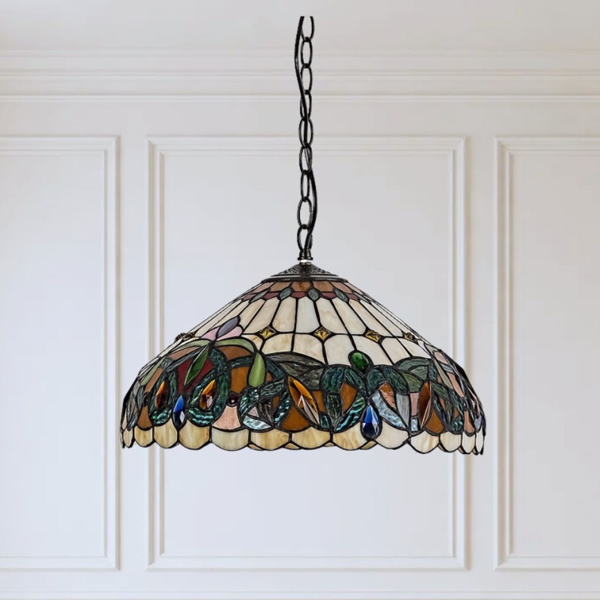 Brilagi - Lámpara colgante Tiffany de vitral con cadena LUISA 2xE27/60W/230V