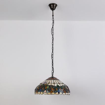 Brilagi - Lámpara colgante Tiffany de vitral con cadena LUISA 2xE27/60W/230V