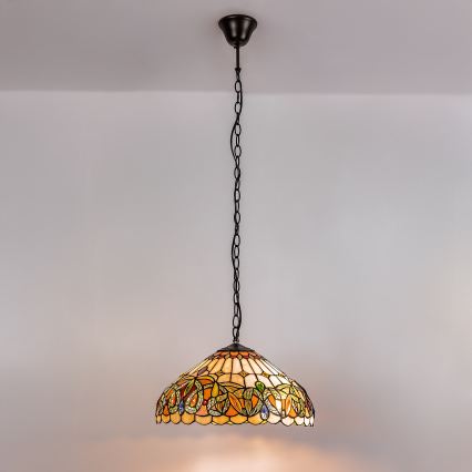 Brilagi - Lámpara colgante Tiffany de vitral con cadena LUISA 2xE27/60W/230V