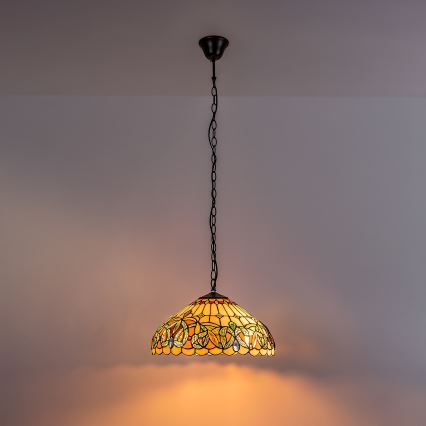 Brilagi - Lámpara colgante Tiffany de vitral con cadena LUISA 2xE27/60W/230V