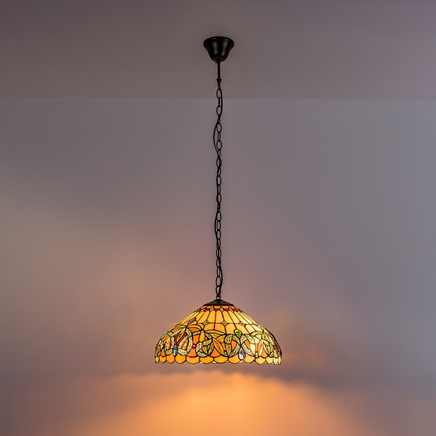 Brilagi - Lámpara colgante Tiffany de vitral con cadena LUISA 2xE27/60W/230V