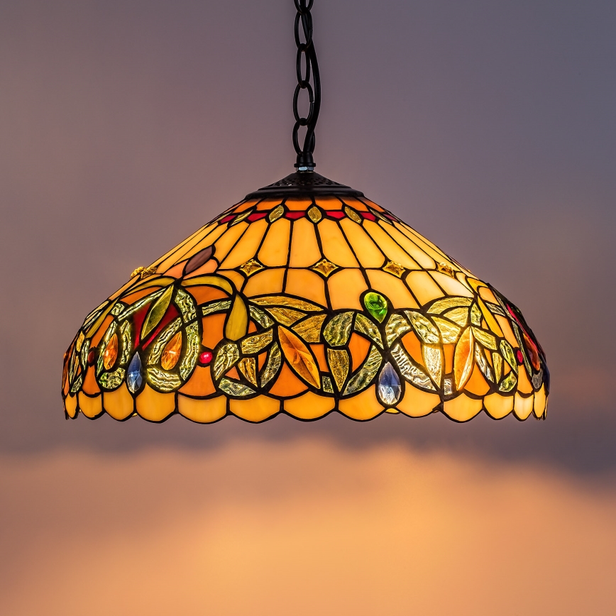 Brilagi - Lámpara colgante Tiffany de vitral con cadena LUISA 2xE27/60W/230V