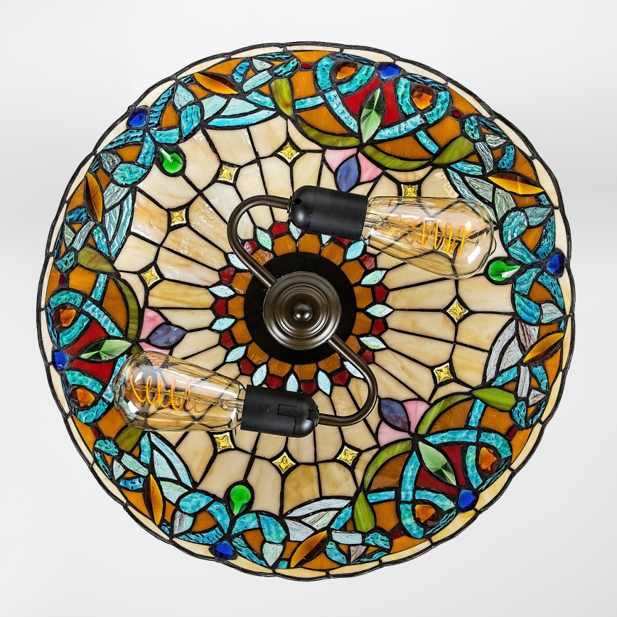 Brilagi - Lámpara colgante Tiffany de vitral con cadena LUISA 2xE27/60W/230V