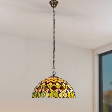 Brilagi - Lámpara colgante Tiffany de vitral con cadena MARGARET 2xE27/60W/230V