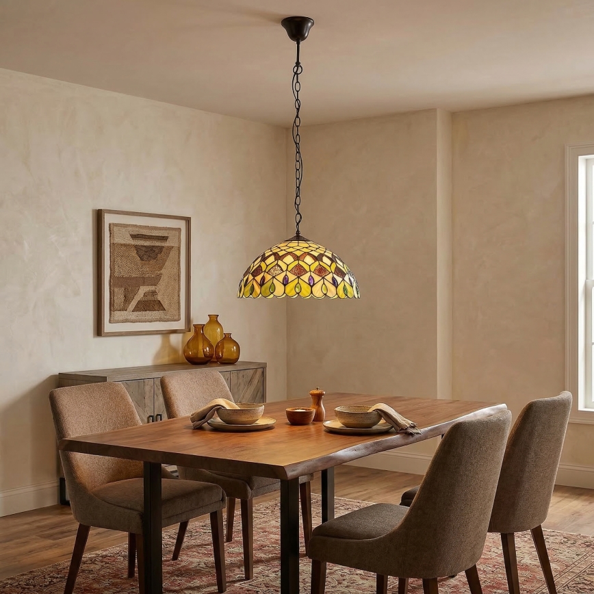 BRILAGI - Lámpara colgante Tiffany de vitral con cadena MARGARET 2xE27/60W/230V