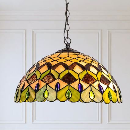 BRILAGI - Lámpara colgante Tiffany de vitral con cadena MARGARET 2xE27/60W/230V