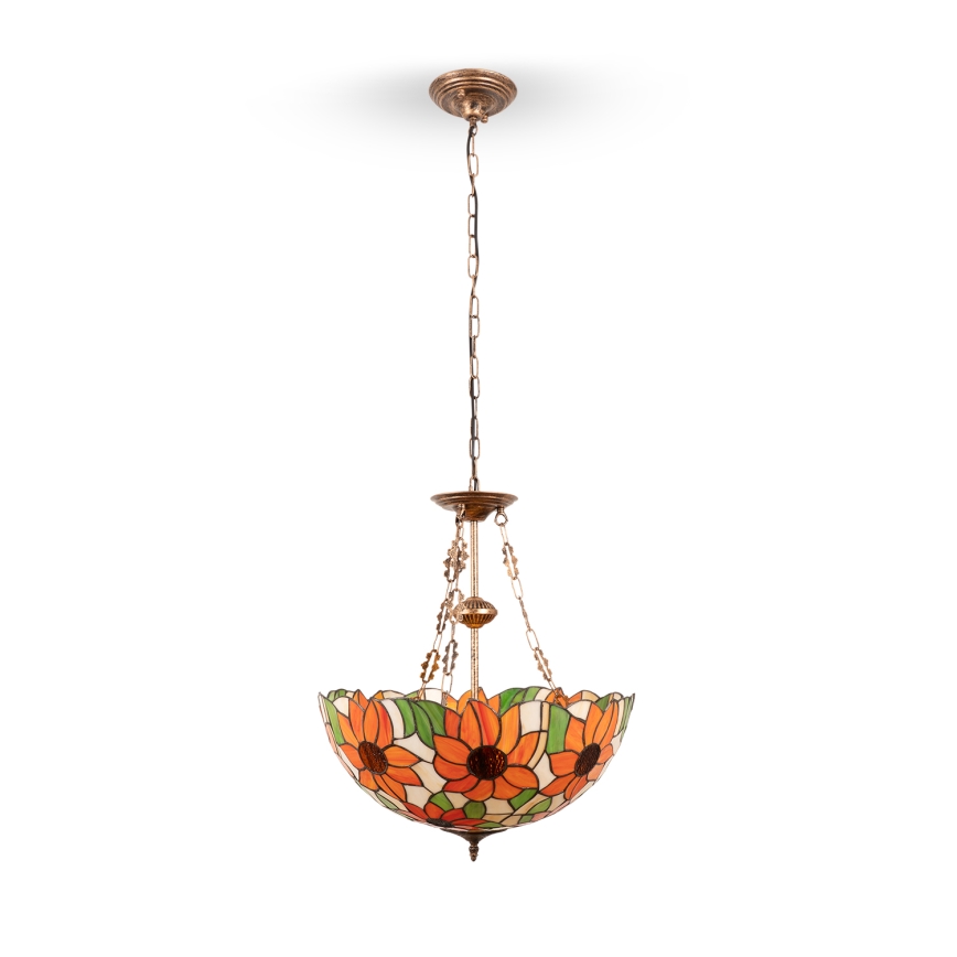 Brilagi - Lámpara colgante Tiffany de vitral con cadena SUNFLOWER 3xE27/60W/230V Ø 50 cm