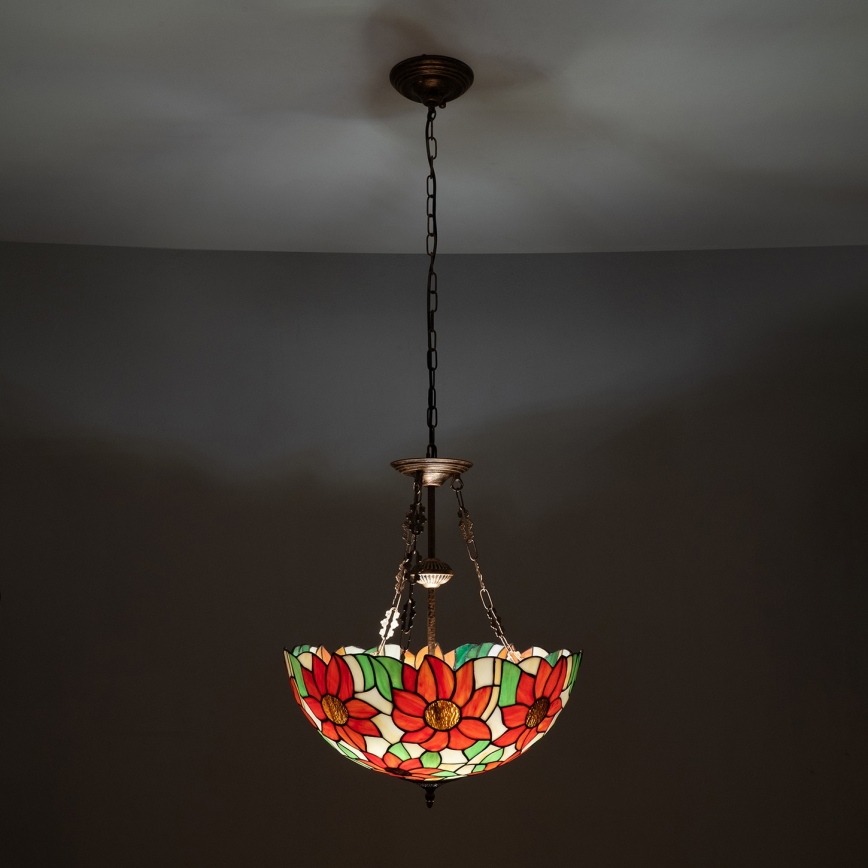 Brilagi - Lámpara colgante Tiffany de vitral con cadena SUNFLOWER 3xE27/60W/230V Ø 50 cm