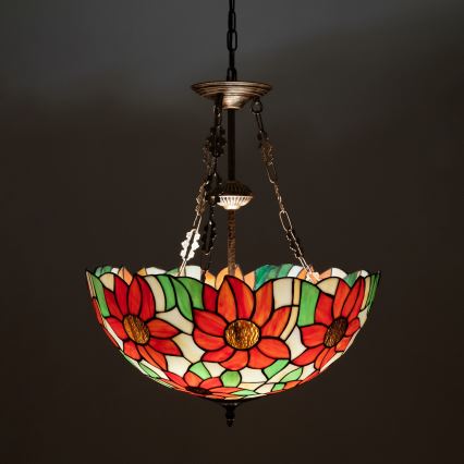 Brilagi - Lámpara colgante Tiffany de vitral con cadena SUNFLOWER 3xE27/60W/230V Ø 50 cm