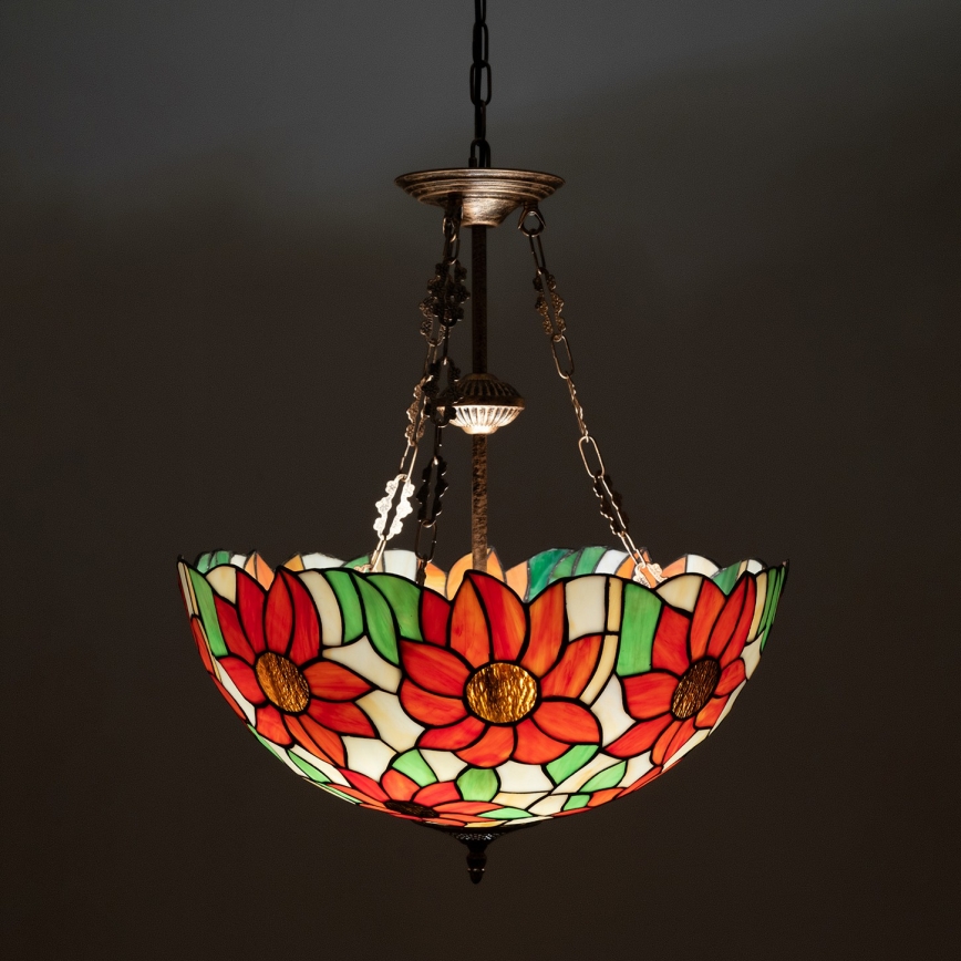 Brilagi - Lámpara colgante Tiffany de vitral con cadena SUNFLOWER 3xE27/60W/230V Ø 50 cm