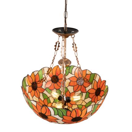 Brilagi - Lámpara colgante Tiffany de vitral con cadena SUNFLOWER 3xE27/60W/230V Ø 50 cm