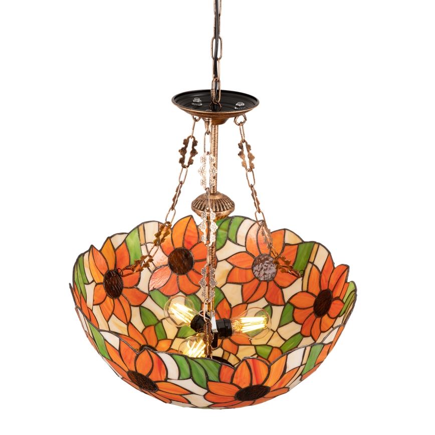 Brilagi - Lámpara colgante Tiffany de vitral con cadena SUNFLOWER 3xE27/60W/230V Ø 50 cm